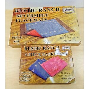 Western Moments Rustic Ranch 4 Reversible Placemats &‎ 4 Pc Napkin Set NEW